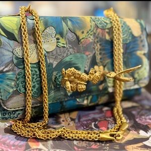 Valentino Garavani Floral Crossbody Bag with Gold Chain butterfly design
